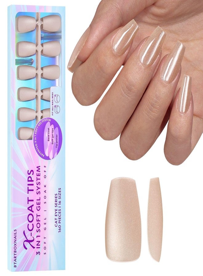 btartboxnails أظافر BTArtboxnails بتصميم عين القطة XCOATTIPS - أطراف أظافر جل ناعمة على شكل نعش، أظافر لامعة قصيرة قابلة للضغط، أظافر أكريليك صناعية قابلة للإزالة، أظافر لاصقة متوفرة بـ 16 مقاسًا - مجموعة تمديد أظافر مكونة من 160 قطعة، أورورا - Image 1